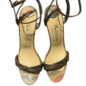 Vintage 70s Modigliani snakeskin heels, multicolor with silver accent sz. 5 EUC